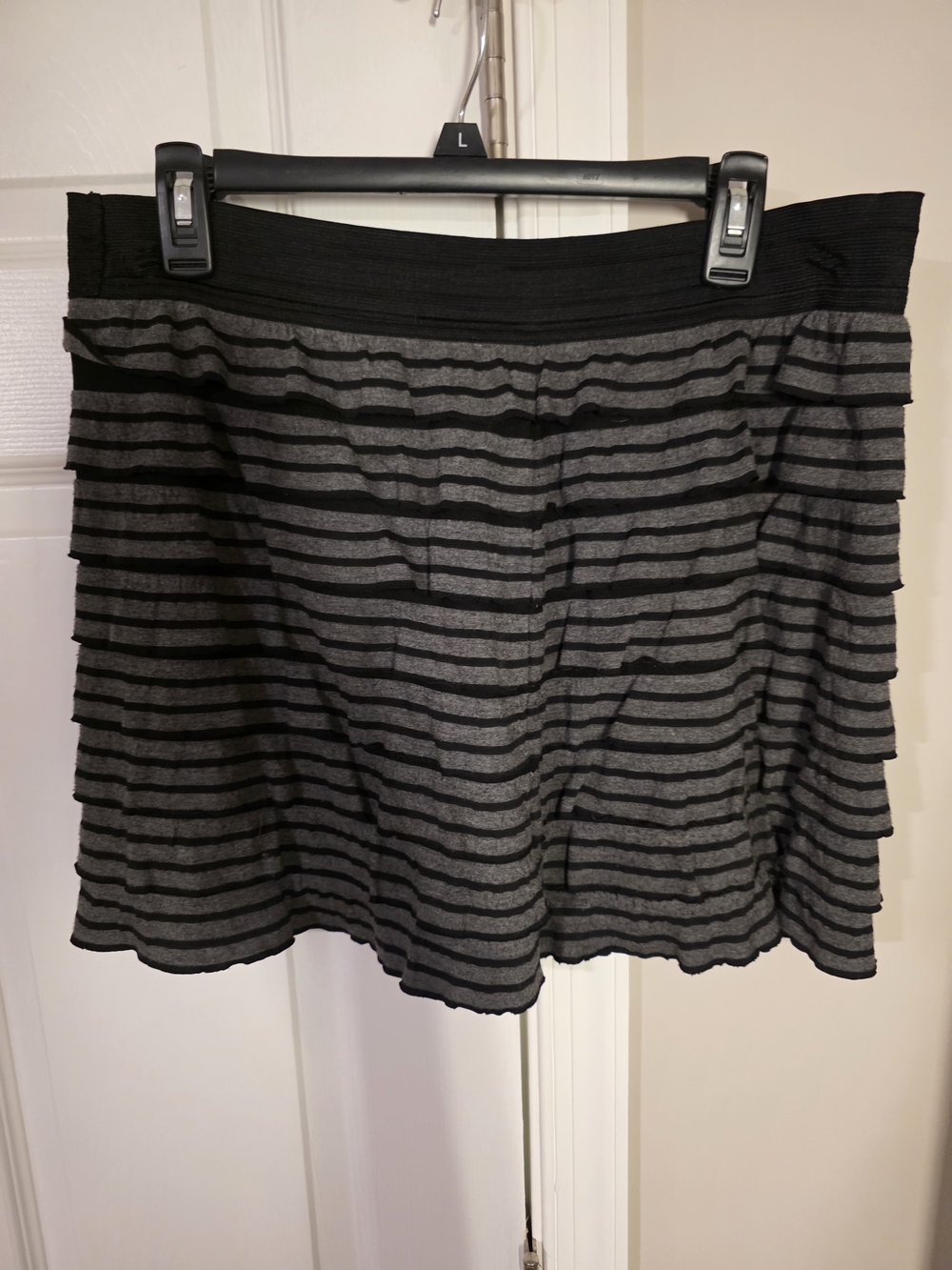 Fire Los Angeles Black and Gray Striped Ruffled Skater Skirt